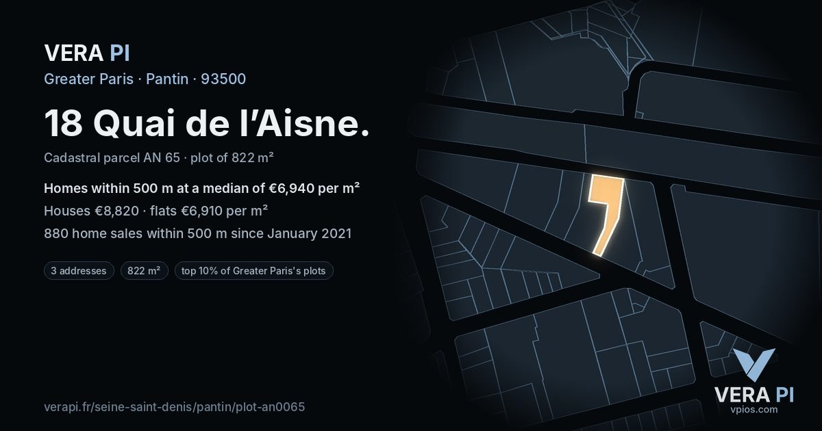 18 Quai de l’Aisne, Pantin at night – the plot lit, the parcels around coloured by the prices near them
