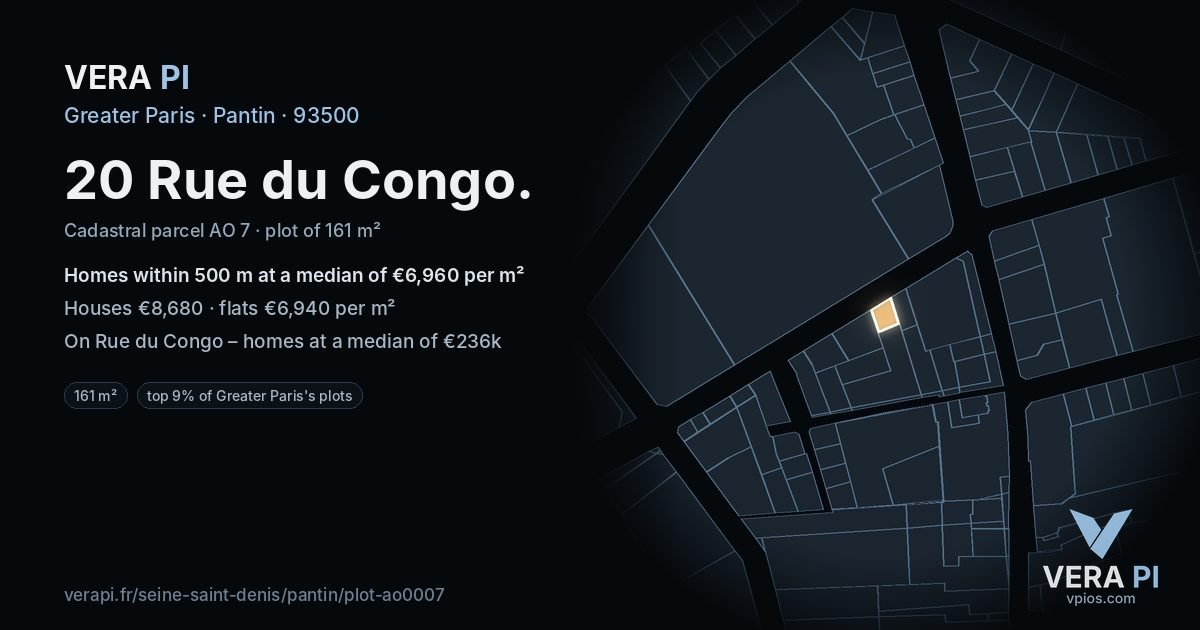 20 Rue du Congo, Pantin at night – the plot lit, the parcels around coloured by the prices near them