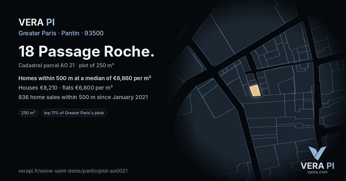 18 Passage Roche, Pantin at night – the plot lit, the parcels around coloured by the prices near them