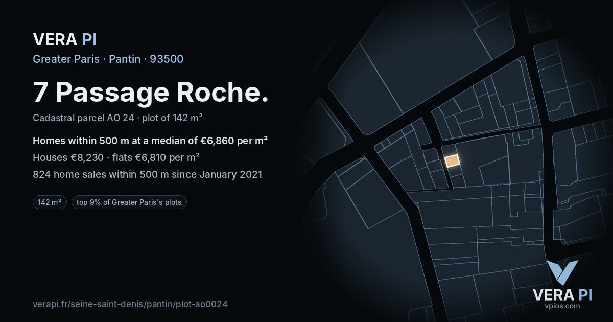7 Passage Roche, Pantin at night – the plot lit, the parcels around coloured by the prices near them