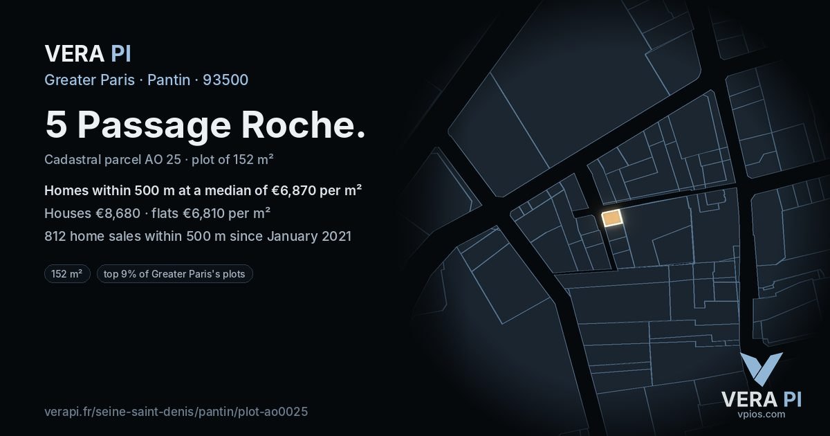 5 Passage Roche, Pantin at night – the plot lit, the parcels around coloured by the prices near them