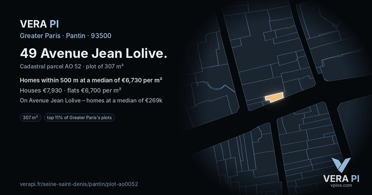 49 Avenue Jean Lolive, Pantin at night – the plot lit, the parcels around coloured by the prices near them