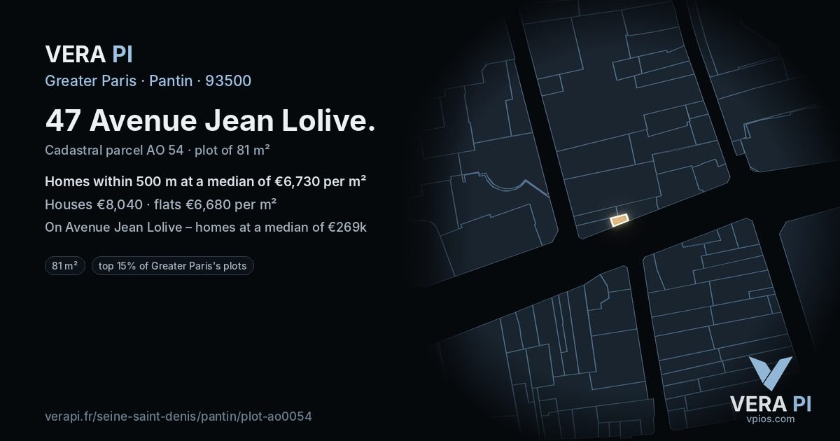 47 Avenue Jean Lolive, Pantin at night – the plot lit, the parcels around coloured by the prices near them