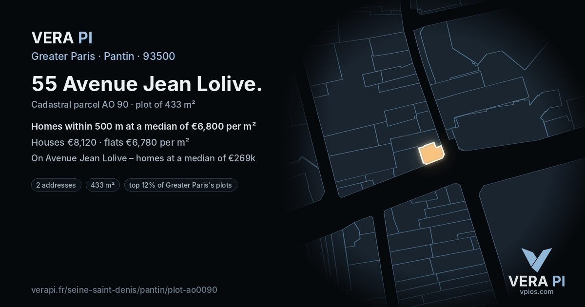55 Avenue Jean Lolive, Pantin at night – the plot lit, the parcels around coloured by the prices near them
