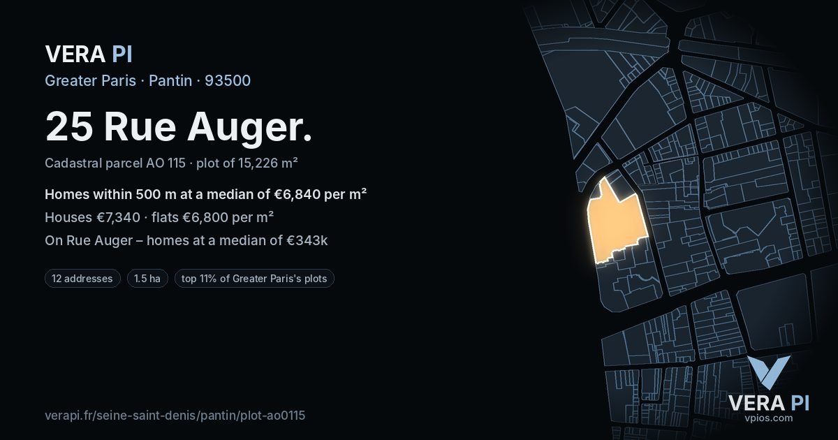 25 Rue Auger, Pantin at night – the plot lit, the parcels around coloured by the prices near them