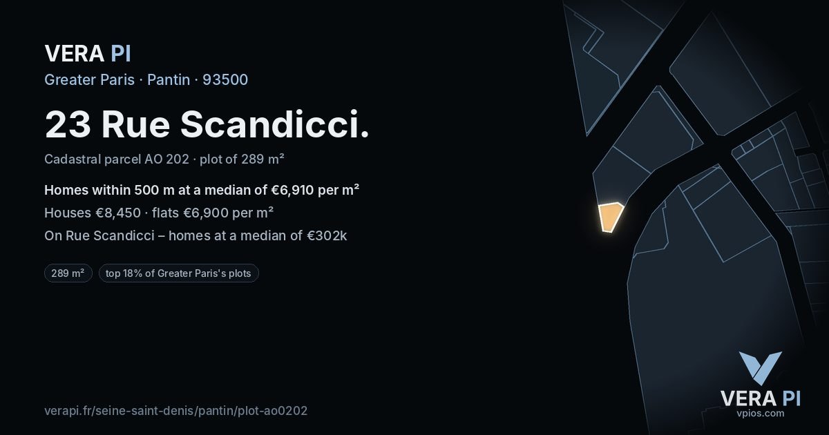 23 Rue Scandicci, Pantin at night – the plot lit, the parcels around coloured by the prices near them