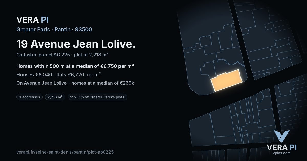 19 Avenue Jean Lolive, Pantin at night – the plot lit, the parcels around coloured by the prices near them