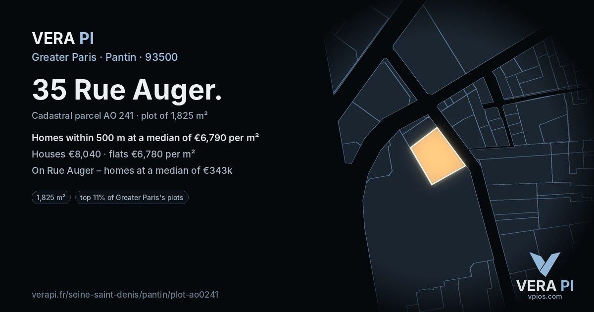 35 Rue Auger, Pantin at night – the plot lit, the parcels around coloured by the prices near them