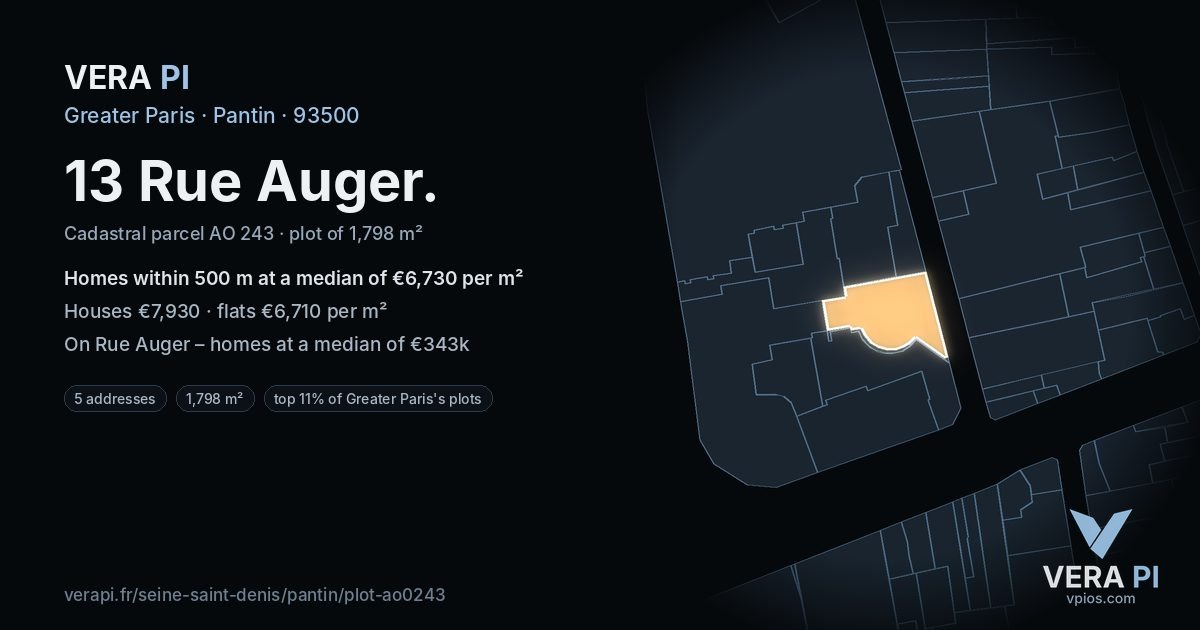 13 Rue Auger, Pantin at night – the plot lit, the parcels around coloured by the prices near them