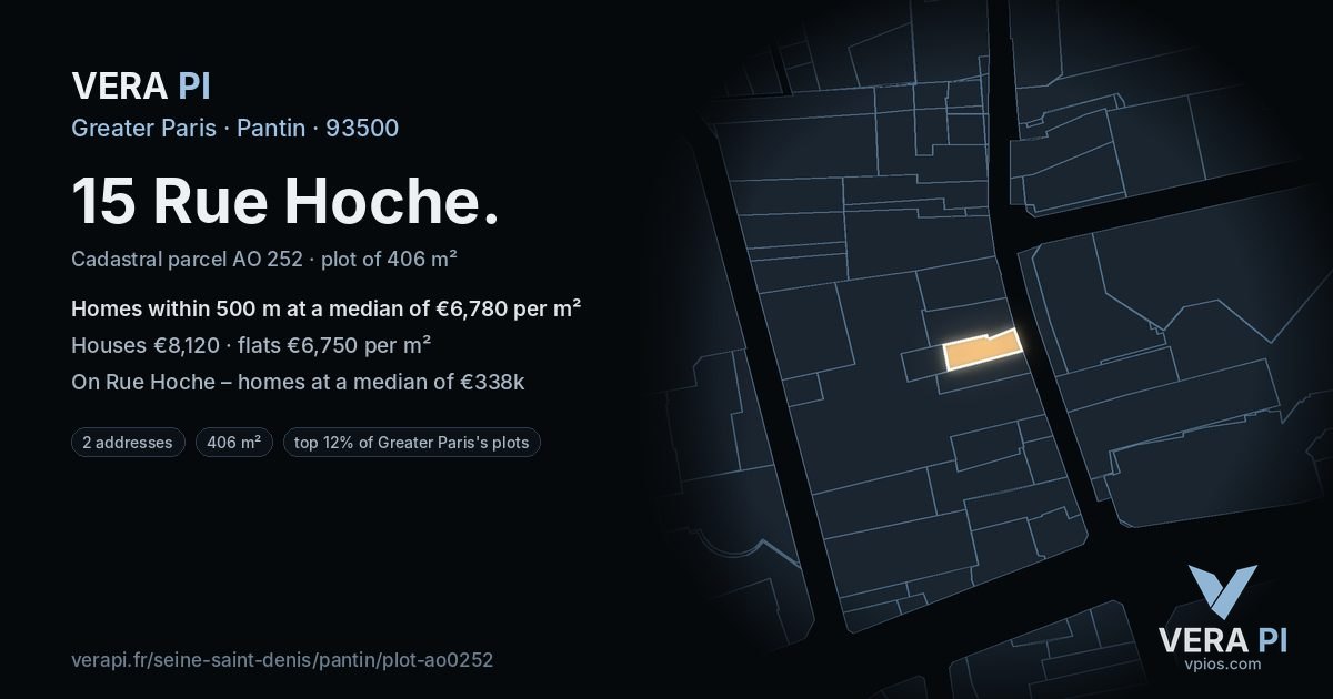 15 Rue Hoche, Pantin at night – the plot lit, the parcels around coloured by the prices near them
