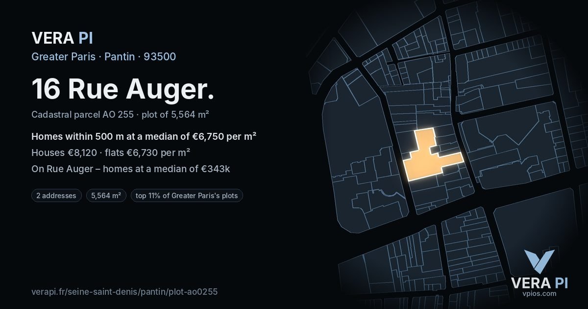 16 Rue Auger, Pantin at night – the plot lit, the parcels around coloured by the prices near them