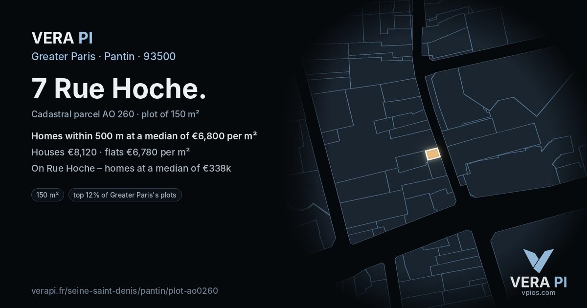 7 Rue Hoche, Pantin at night – the plot lit, the parcels around coloured by the prices near them