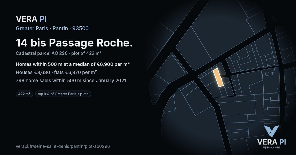 14 bis Passage Roche, Pantin at night – the plot lit, the parcels around coloured by the prices near them