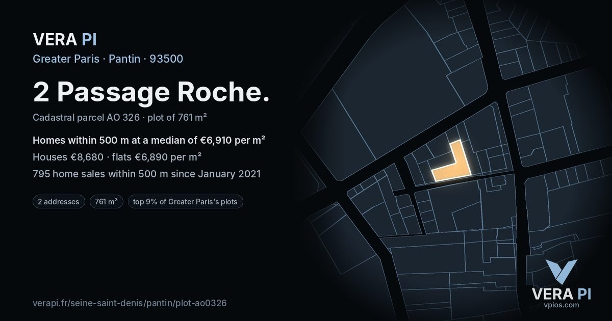 2 Passage Roche, Pantin at night – the plot lit, the parcels around coloured by the prices near them