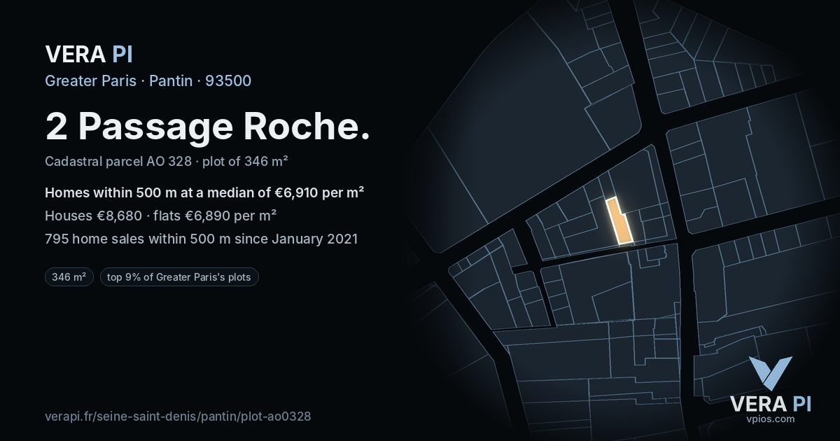 2 Passage Roche, Pantin at night – the plot lit, the parcels around coloured by the prices near them