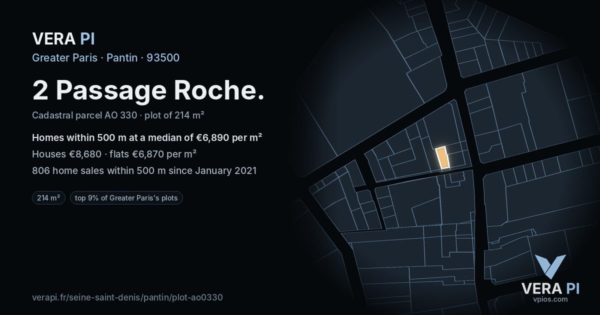 2 Passage Roche, Pantin at night – the plot lit, the parcels around coloured by the prices near them