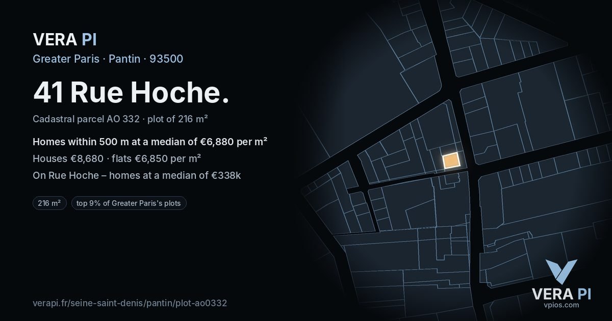 41 Rue Hoche, Pantin at night – the plot lit, the parcels around coloured by the prices near them