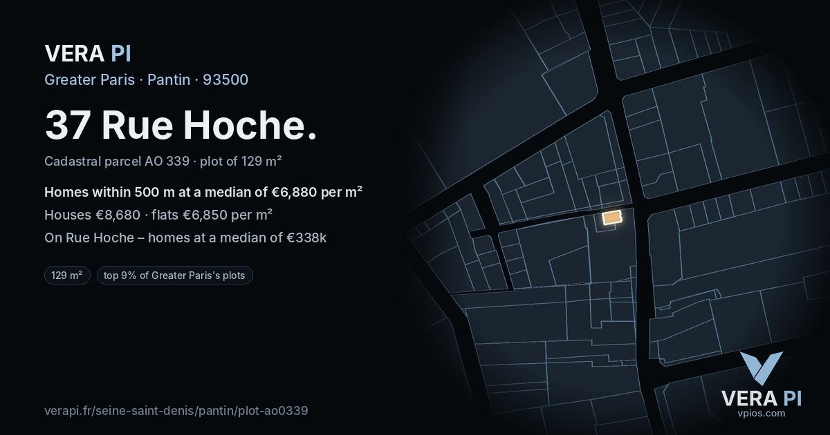 37 Rue Hoche, Pantin at night – the plot lit, the parcels around coloured by the prices near them