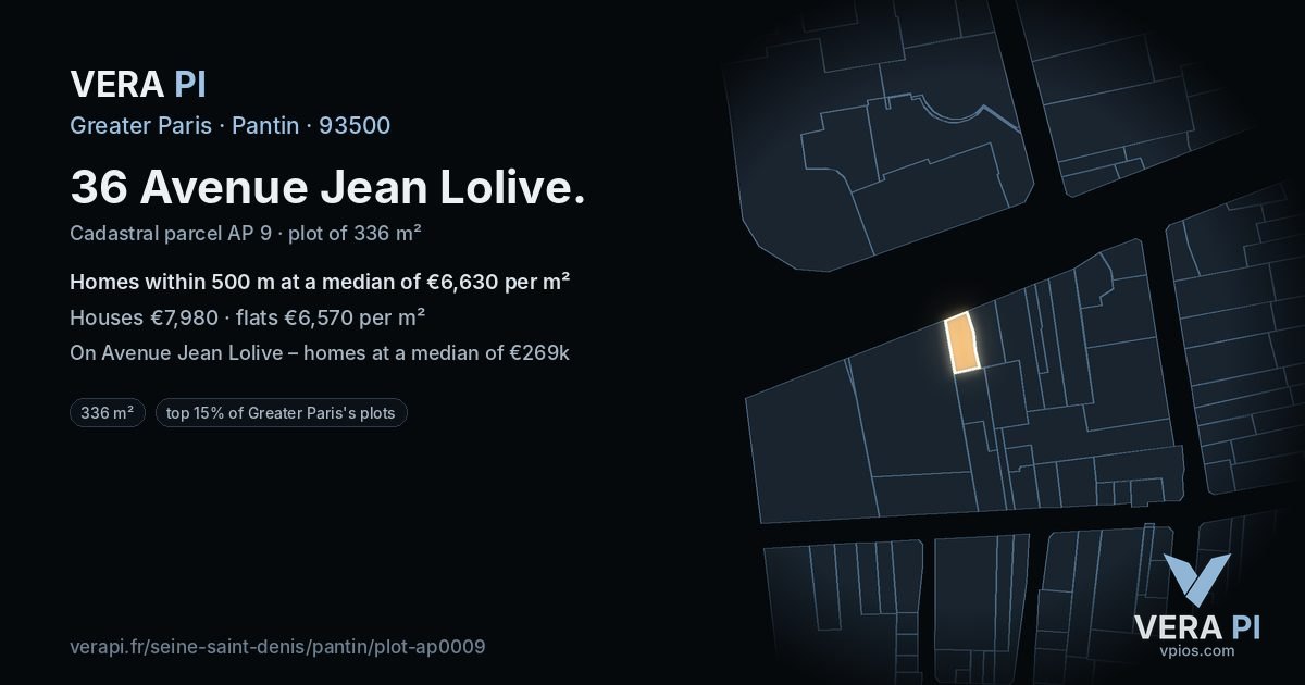 36 Avenue Jean Lolive, Pantin at night – the plot lit, the parcels around coloured by the prices near them
