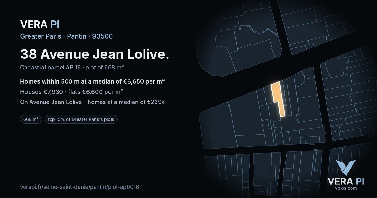 38 Avenue Jean Lolive, Pantin at night – the plot lit, the parcels around coloured by the prices near them