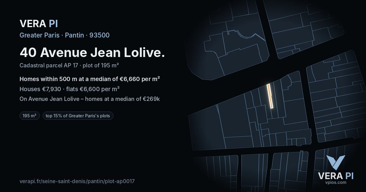 40 Avenue Jean Lolive, Pantin at night – the plot lit, the parcels around coloured by the prices near them