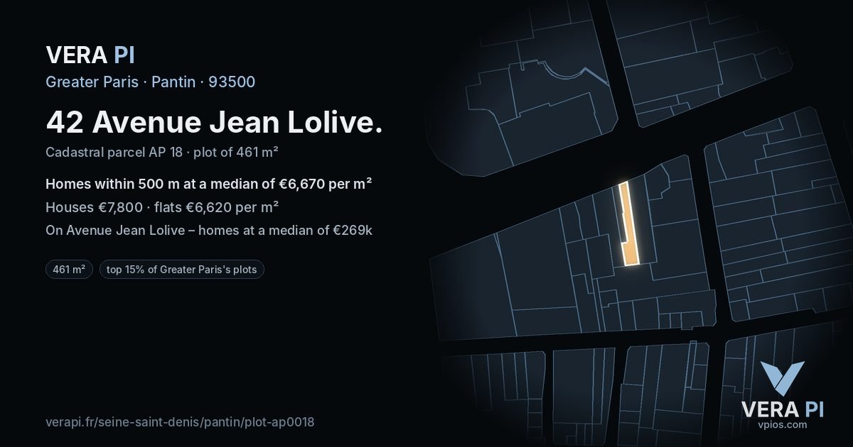 42 Avenue Jean Lolive, Pantin at night – the plot lit, the parcels around coloured by the prices near them