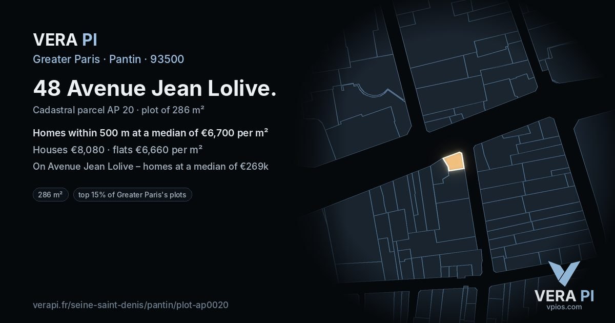 48 Avenue Jean Lolive, Pantin at night – the plot lit, the parcels around coloured by the prices near them