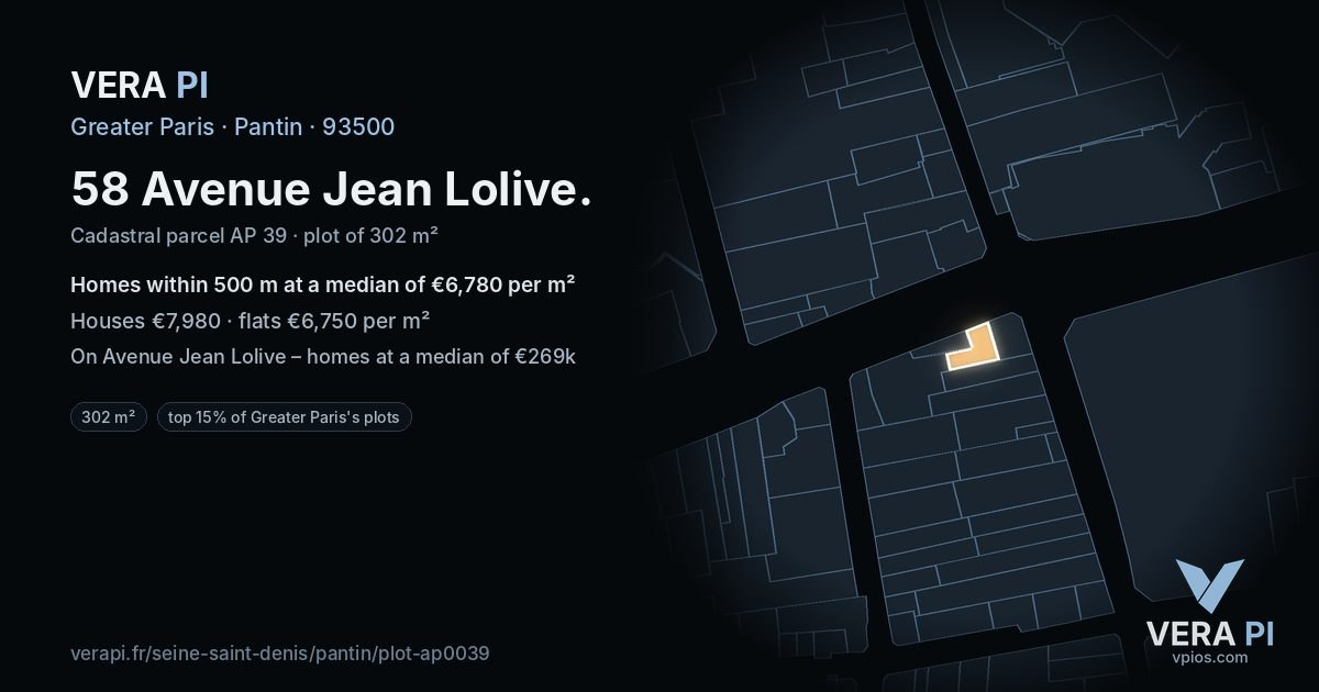 58 Avenue Jean Lolive, Pantin at night – the plot lit, the parcels around coloured by the prices near them