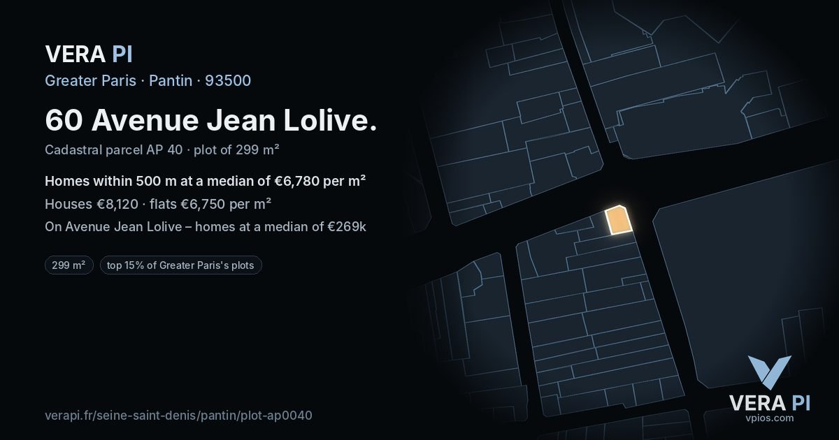 60 Avenue Jean Lolive, Pantin at night – the plot lit, the parcels around coloured by the prices near them