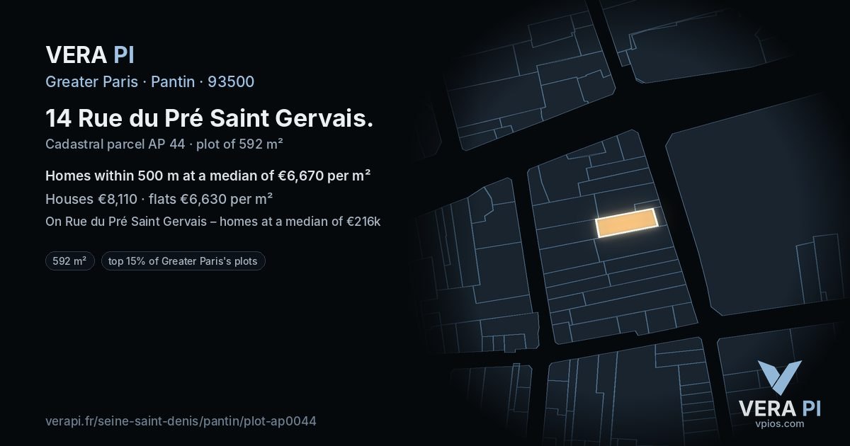 14 Rue du Pré Saint Gervais, Pantin at night – the plot lit, the parcels around coloured by the prices near them