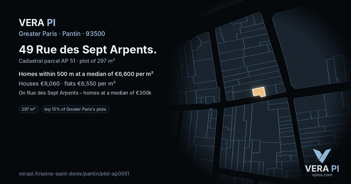 49 Rue des Sept Arpents, Pantin at night – the plot lit, the parcels around coloured by the prices near them