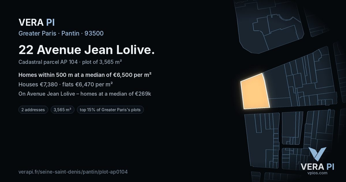 22 Avenue Jean Lolive, Pantin at night – the plot lit, the parcels around coloured by the prices near them