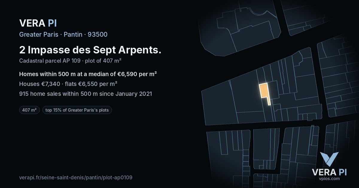 2 Impasse des Sept Arpents, Pantin at night – the plot lit, the parcels around coloured by the prices near them