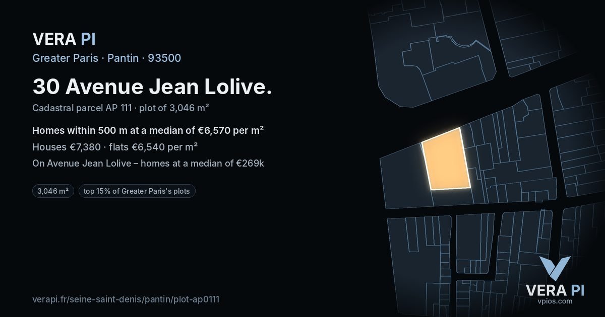30 Avenue Jean Lolive, Pantin at night – the plot lit, the parcels around coloured by the prices near them