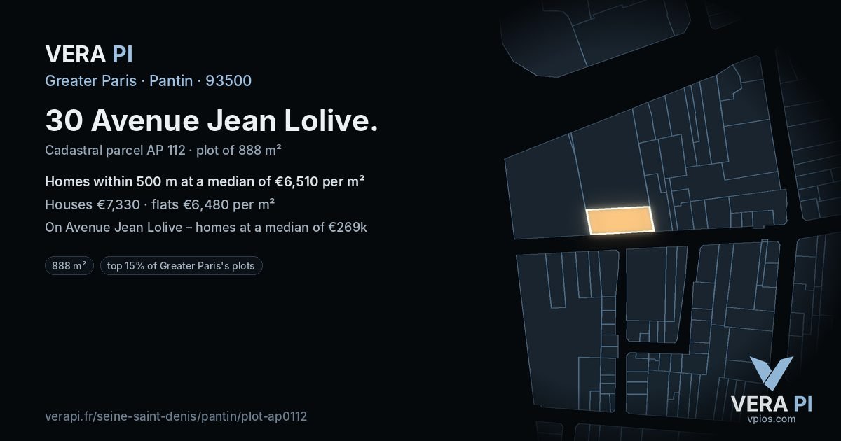 30 Avenue Jean Lolive, Pantin at night – the plot lit, the parcels around coloured by the prices near them
