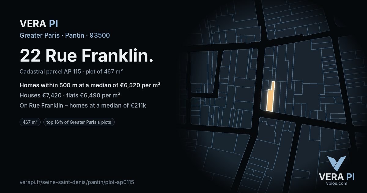 22 Rue Franklin, Pantin at night – the plot lit, the parcels around coloured by the prices near them