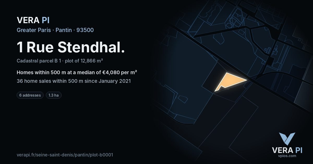 1 Rue Stendhal, Pantin at night – the plot lit, the parcels around coloured by the prices near them