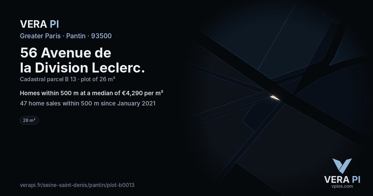 56 Avenue de la Division Leclerc, Pantin at night – the plot lit, the parcels around coloured by the prices near them