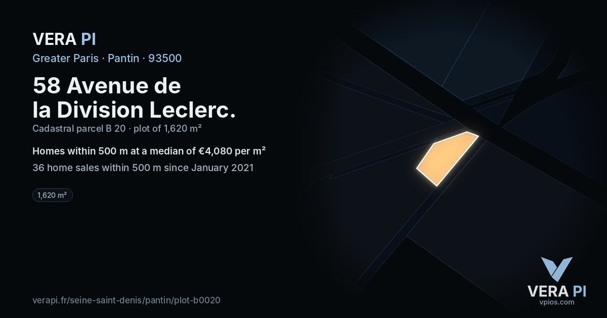 58 Avenue de la Division Leclerc, Pantin at night – the plot lit, the parcels around coloured by the prices near them