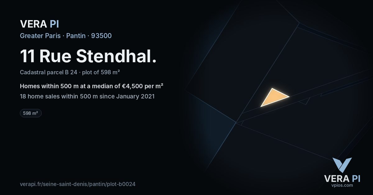 11 Rue Stendhal, Pantin at night – the plot lit, the parcels around coloured by the prices near them