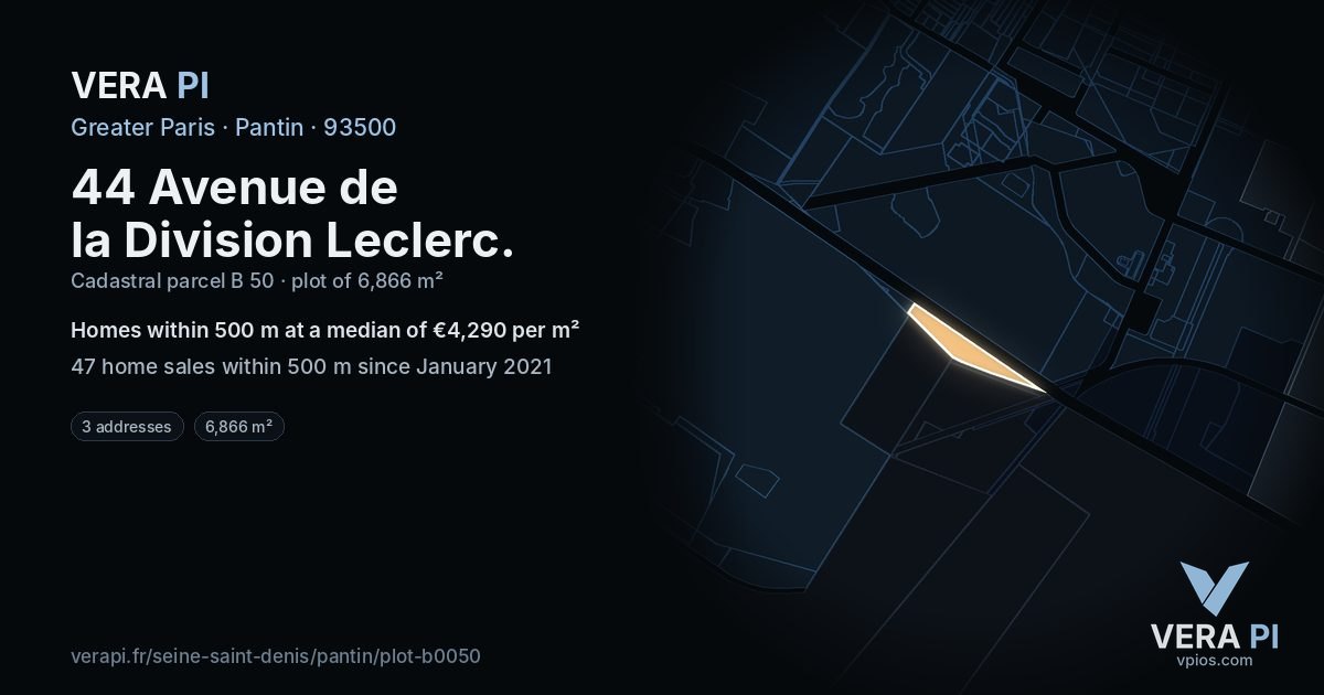 44 Avenue de la Division Leclerc, Pantin at night – the plot lit, the parcels around coloured by the prices near them