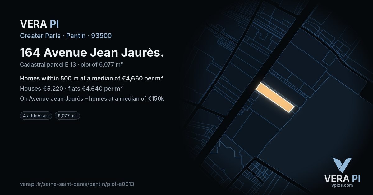 164 Avenue Jean Jaurès, Pantin at night – the plot lit, the parcels around coloured by the prices near them