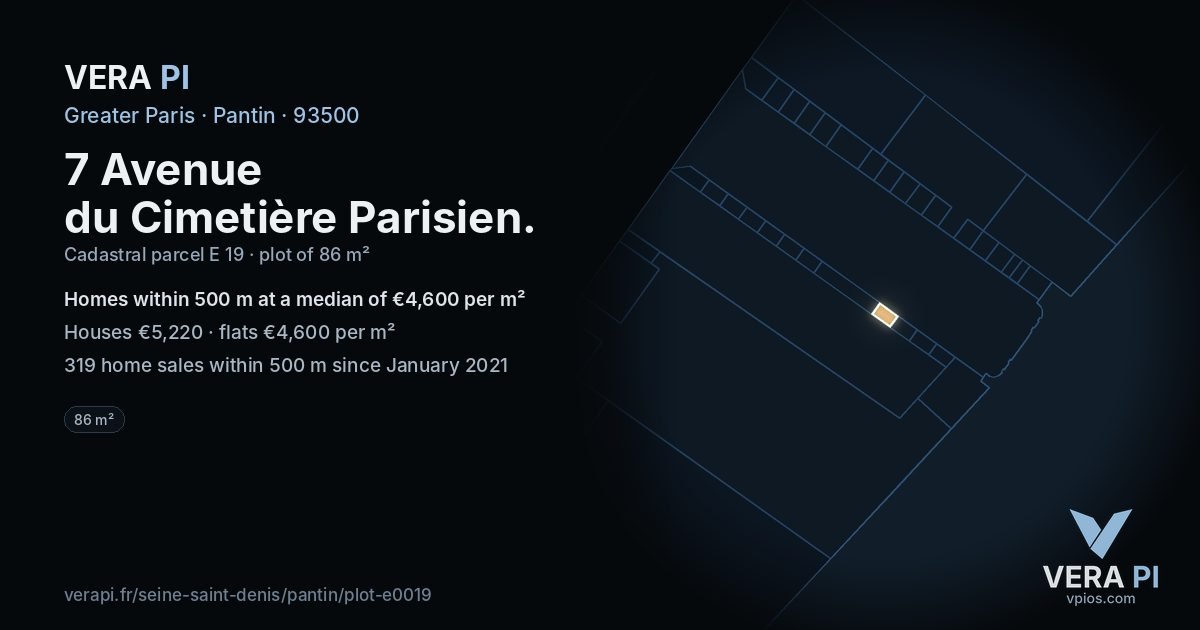 7 Avenue du Cimetière Parisien, Pantin at night – the plot lit, the parcels around coloured by the prices near them