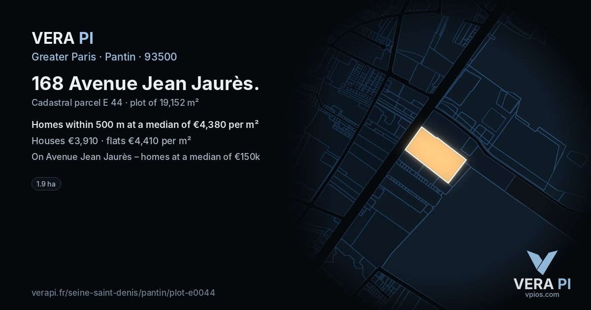 168 Avenue Jean Jaurès, Pantin at night – the plot lit, the parcels around coloured by the prices near them