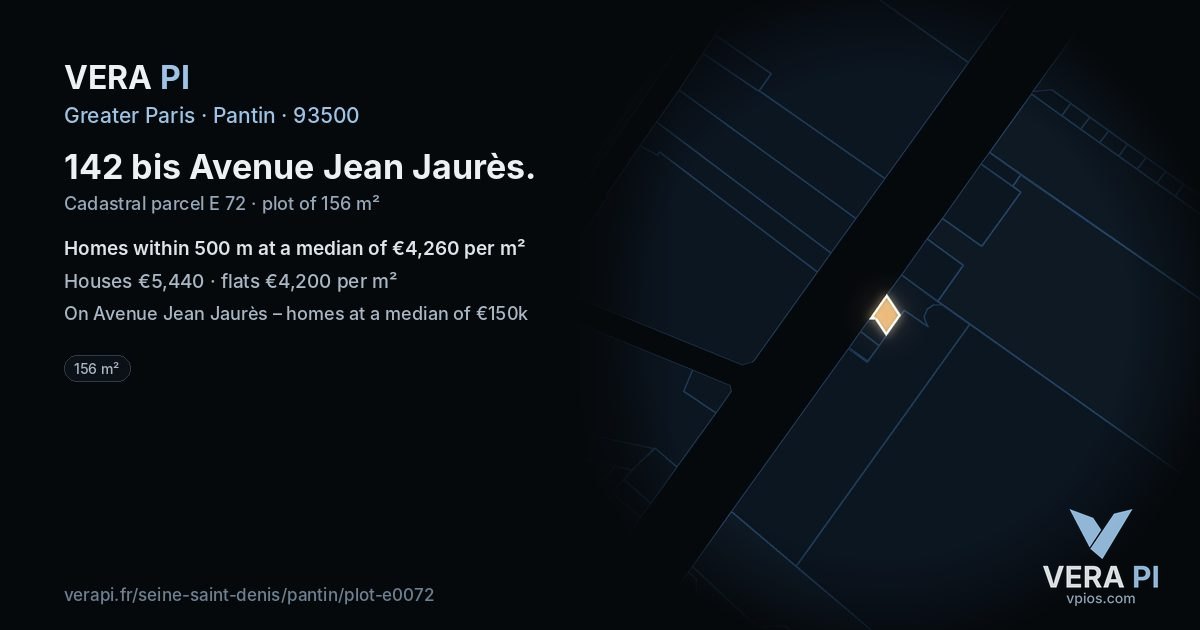 142 bis Avenue Jean Jaurès, Pantin at night – the plot lit, the parcels around coloured by the prices near them