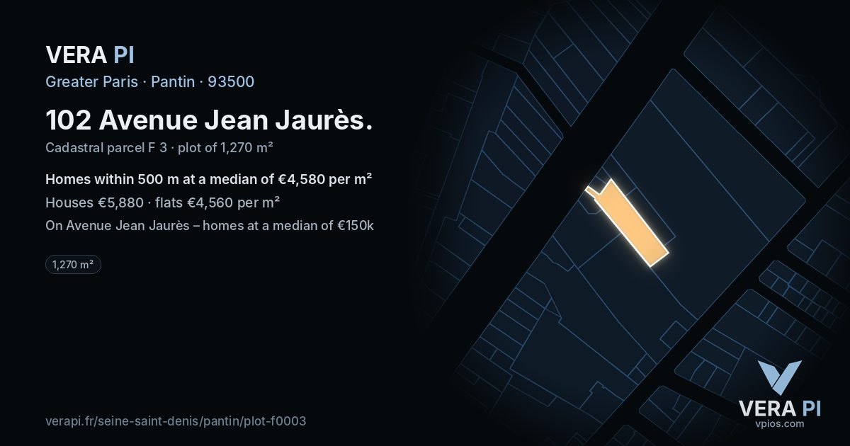 102 Avenue Jean Jaurès, Pantin at night – the plot lit, the parcels around coloured by the prices near them