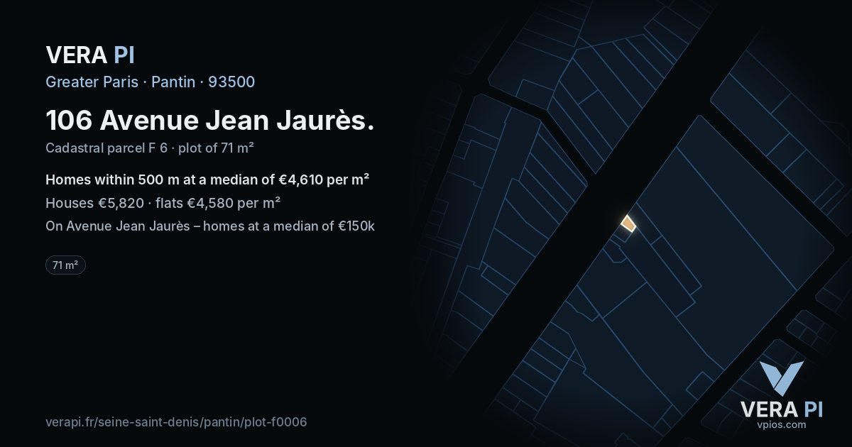 106 Avenue Jean Jaurès, Pantin at night – the plot lit, the parcels around coloured by the prices near them