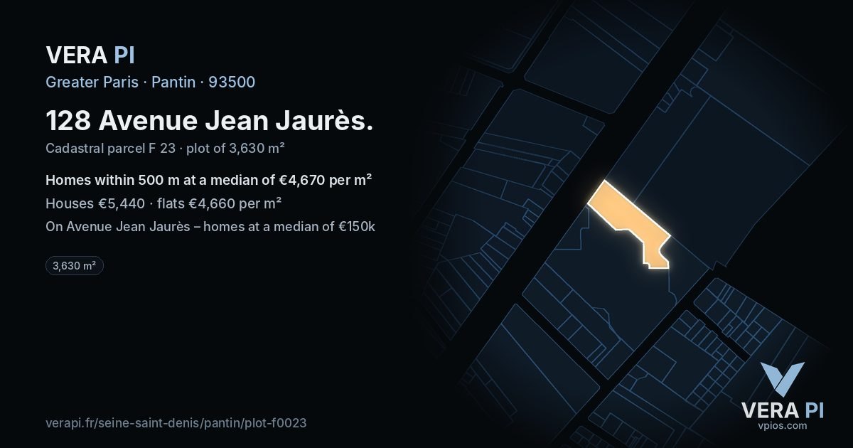 128 Avenue Jean Jaurès, Pantin at night – the plot lit, the parcels around coloured by the prices near them