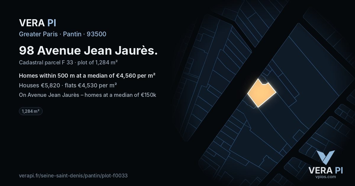 98 Avenue Jean Jaurès, Pantin at night – the plot lit, the parcels around coloured by the prices near them
