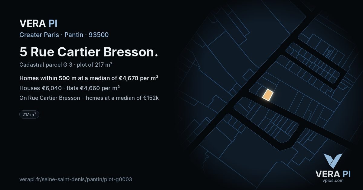 5 Rue Cartier Bresson, Pantin at night – the plot lit, the parcels around coloured by the prices near them